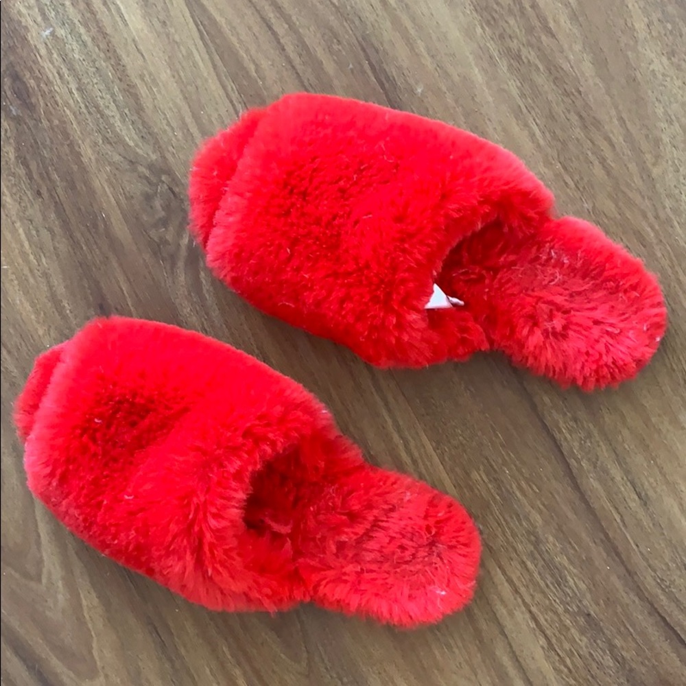 Red furry slippers